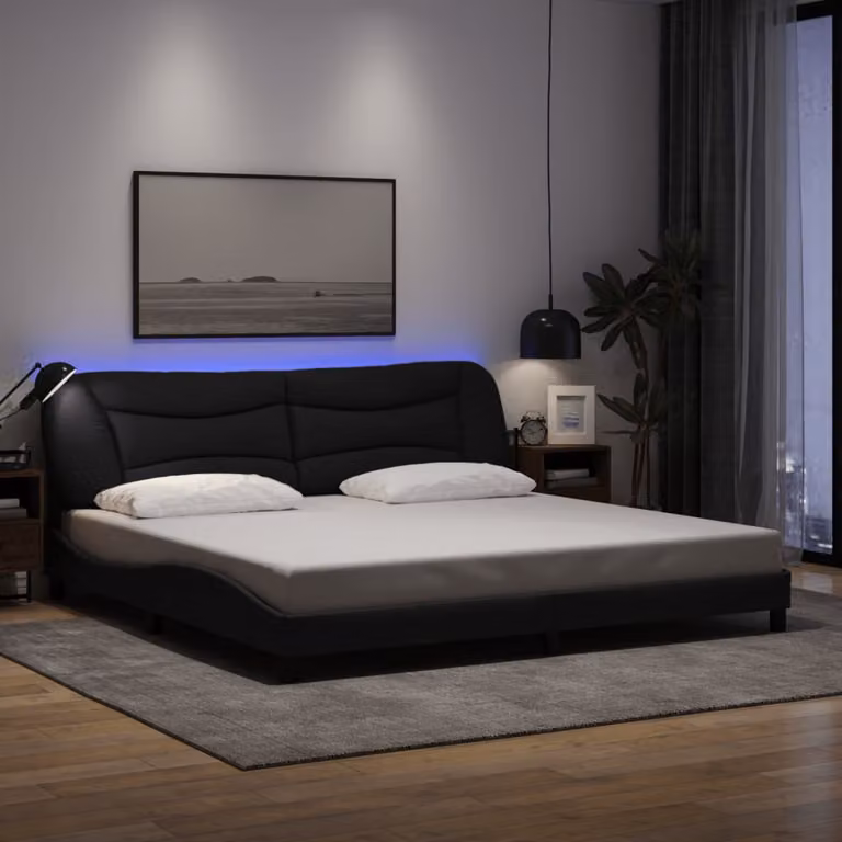 vidaXL Giroletto Hvar Nero in Tessuto con Illuminazione LED e Porta USB, L 200 cm x P 200 cm
