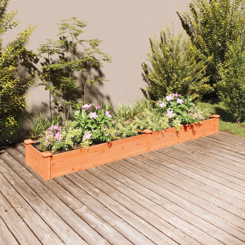 Fioriera da giardino rialzata vidaXL in legno di abete massello, colore marrone, L 240 x P 45 x H 25 cm