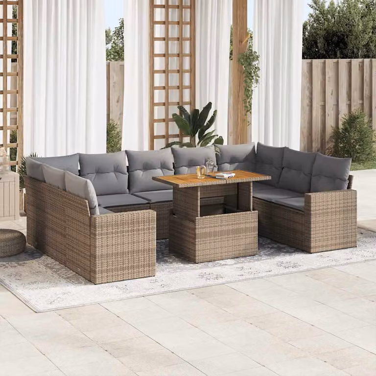 Maison Exclusive - Set Divano da Giardino 10 pz con Cuscini Beige in Polyrattan