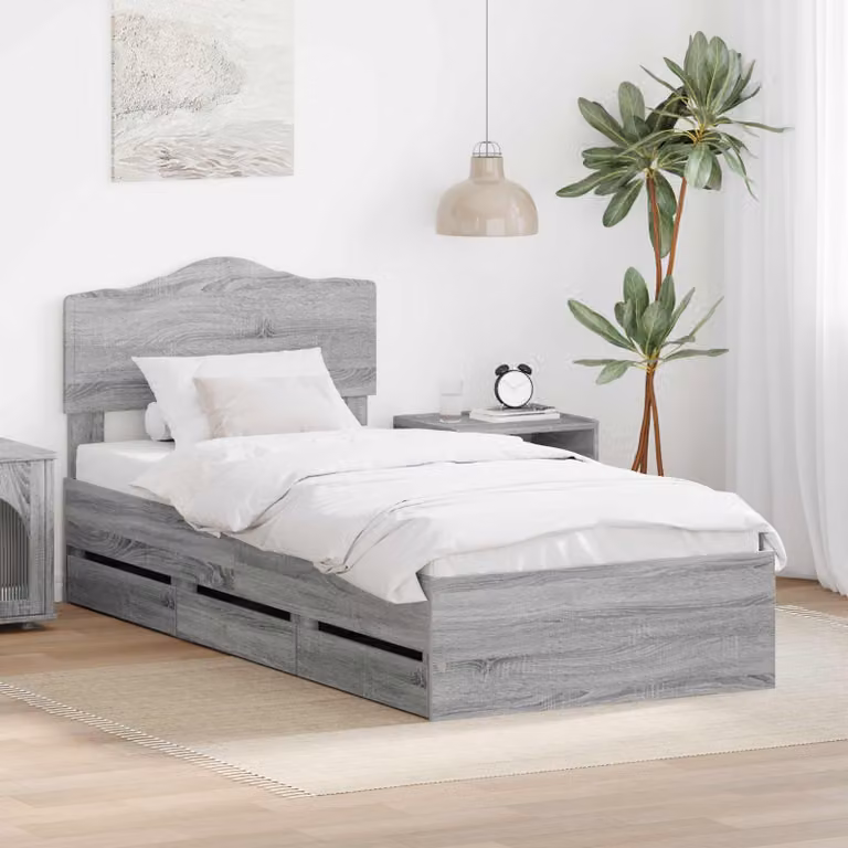 Letto moderno vidaXL con cassetto in legno Grigio, L 90 cm x P 200 cm x H 206 cm