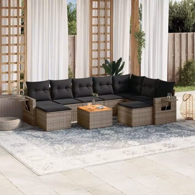 Set Divano da Giardino 10 pz con Cuscini Grigio in Polyrattan 3257180