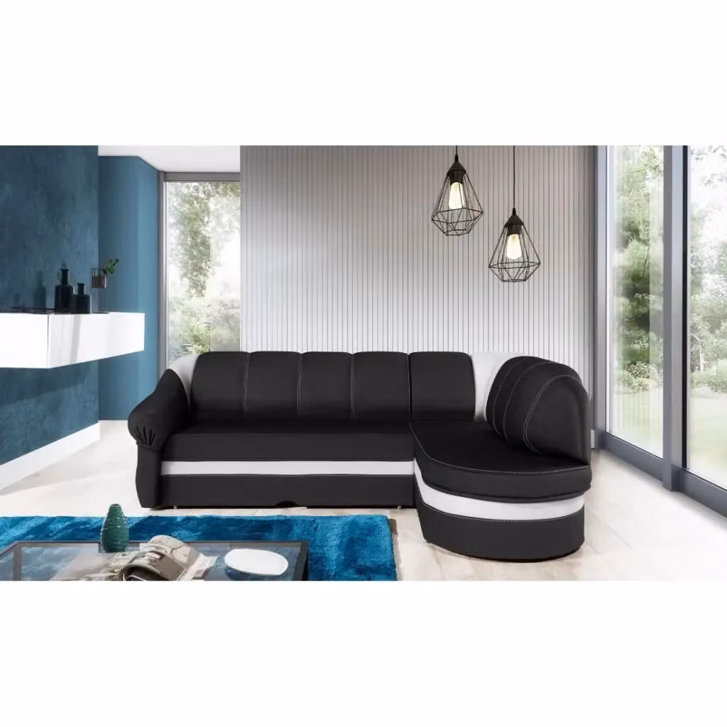 Divano angolare destro convertibile BENANA MEUBLORAMA nero e bianco con vano contenitore e funzione letto L/P/H: 250 x 180 x 85 cm – 2