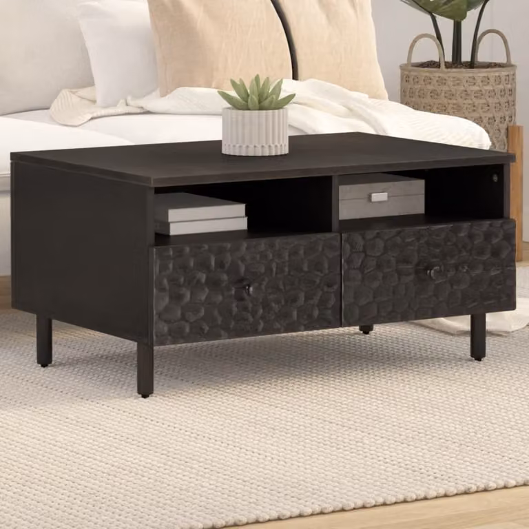 Maison Exclusive - Tavolino da caffè nero, 80x54x40 cm, in legno massello di mango