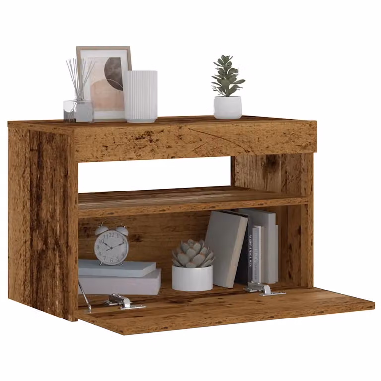 Comodino moderno vidaXL con illuminazione LED integrata in legno marrone, L 60 cm x P 35 cm x H 40 cm