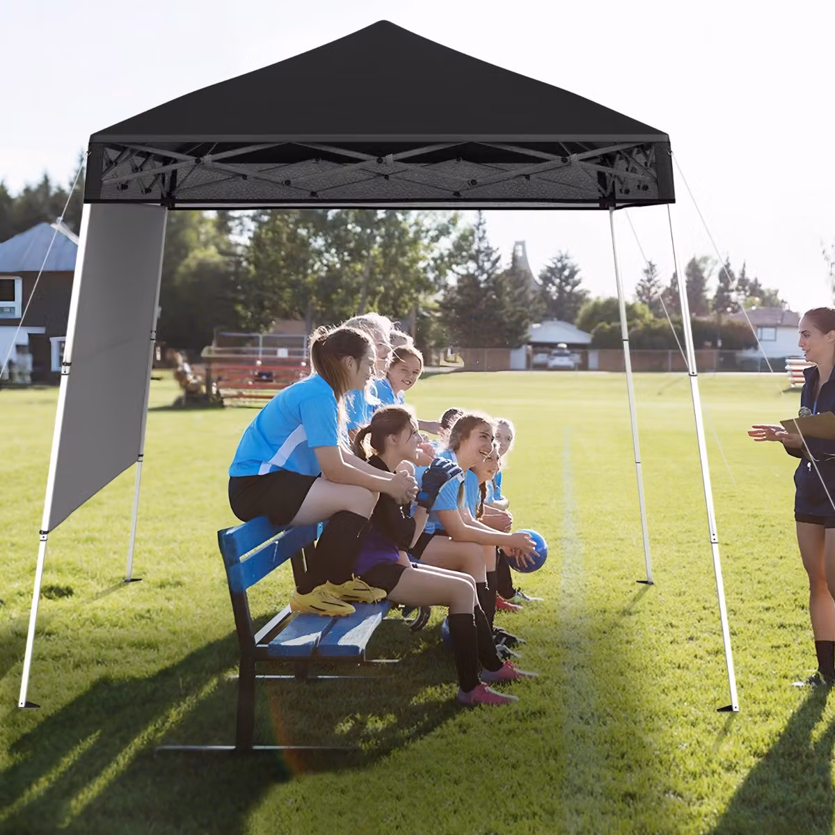 Gazebo pieghevole Costway per esterni con gambe regolabili e tenda pop-up, Nero, 180 x 180 cm