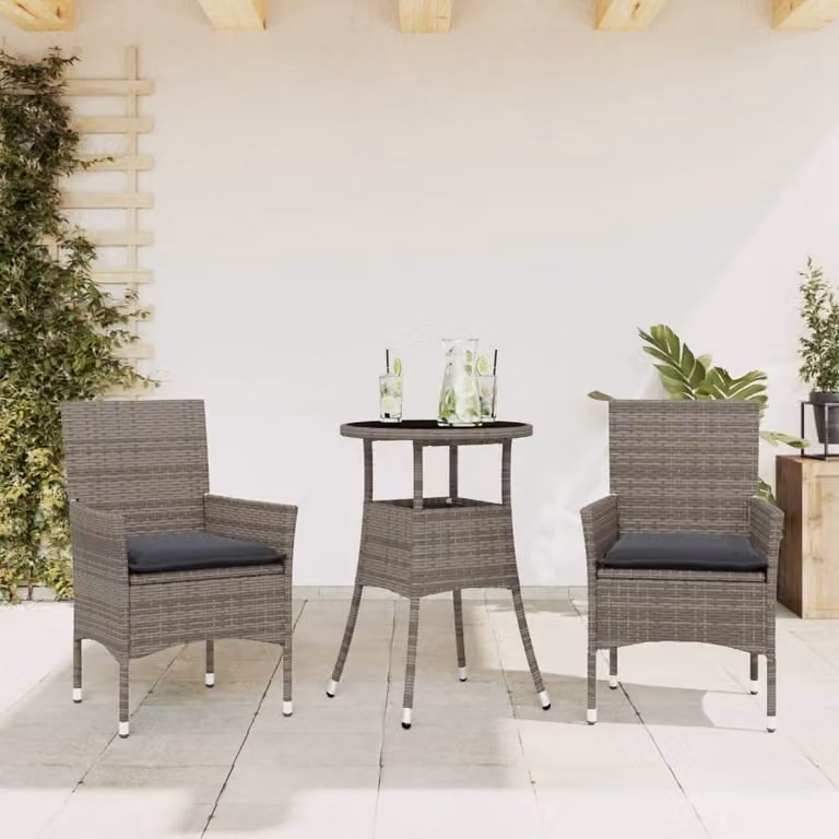 Maison Exclusive - Set da Pranzo da Giardino 3 pz con Cuscini Polyrattan e Vetro