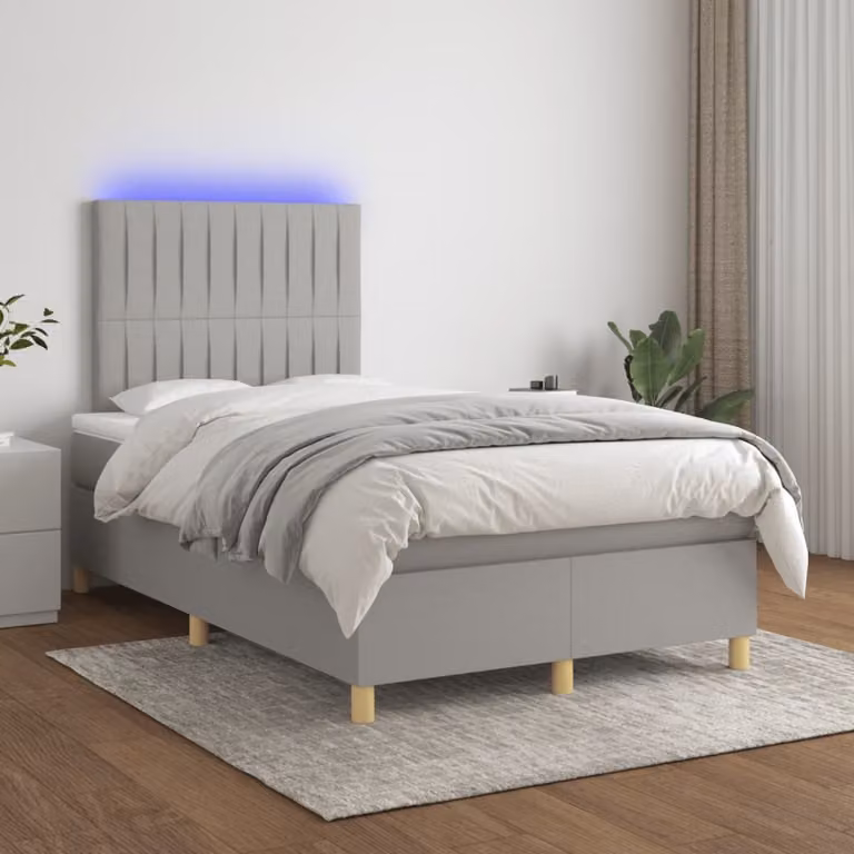 The Living Store Letto a molle con materasso e LED in tessuto grigio chiaro 120x200 cm