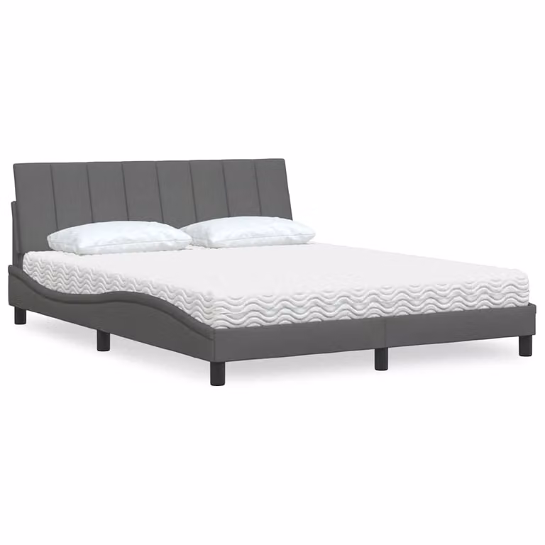 Letto con Materasso Hanko vidaXL in Tessuto Grigio e Bianco L/P: 160 x 200 cm
