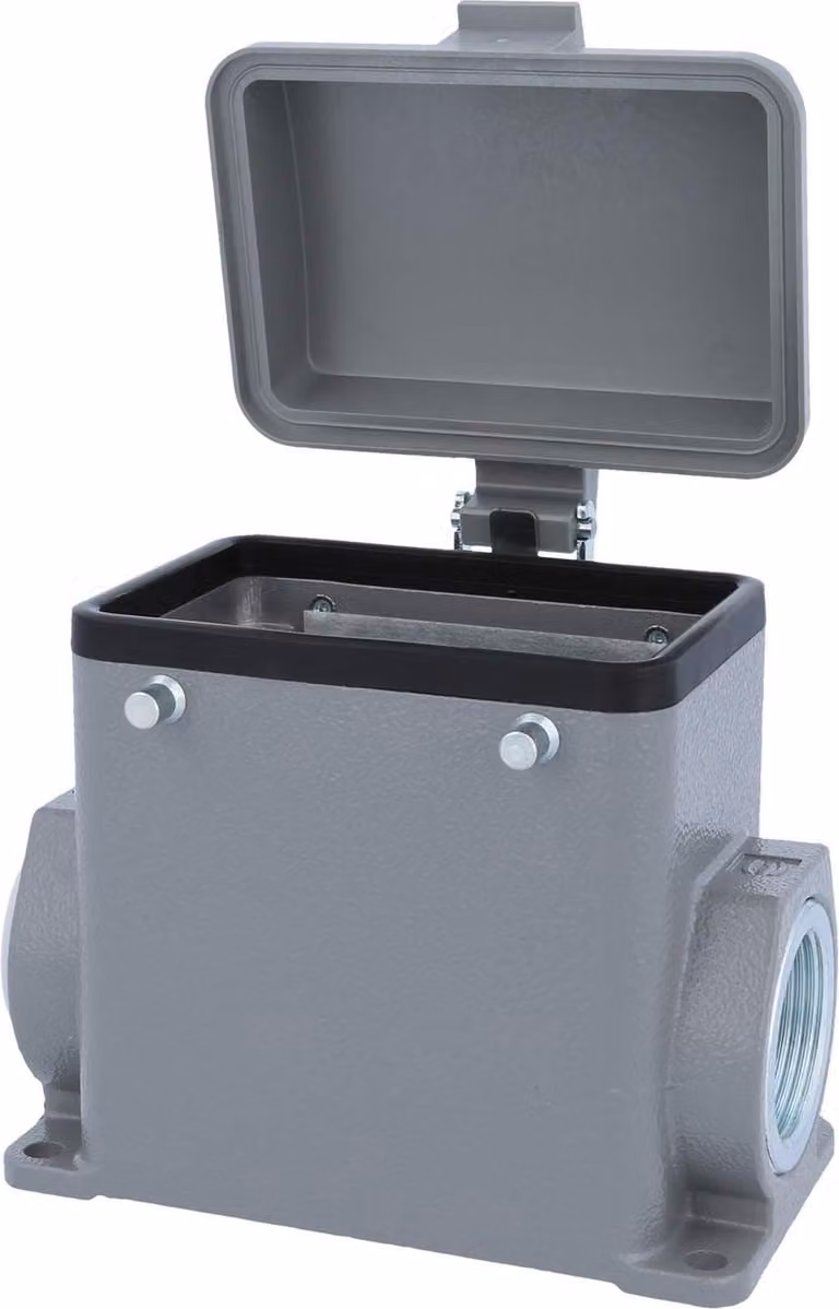 HARTING Han 32A Alloggiamento base alto, 1xPG21 uscita cavo laterale, per 2 staffe (nella parte superiore) con cappuccio protettivo in plastica