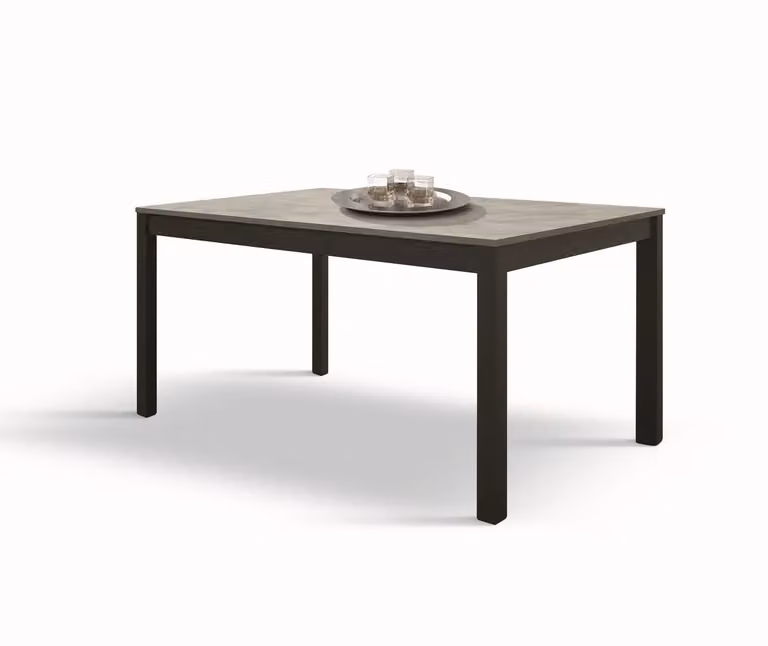 Tavolo TROPEA in legno, finitura grigio cemento e metallo verniciato antracite, allungabile 160×90 cm – 210×90 cm