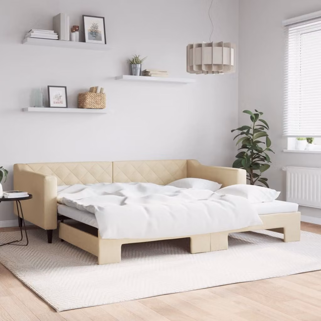 vidaXL Divano Letto con Letto Estraibile in Tessuto Beige L: 223 cm, P: 110 cm, H: 67 cm