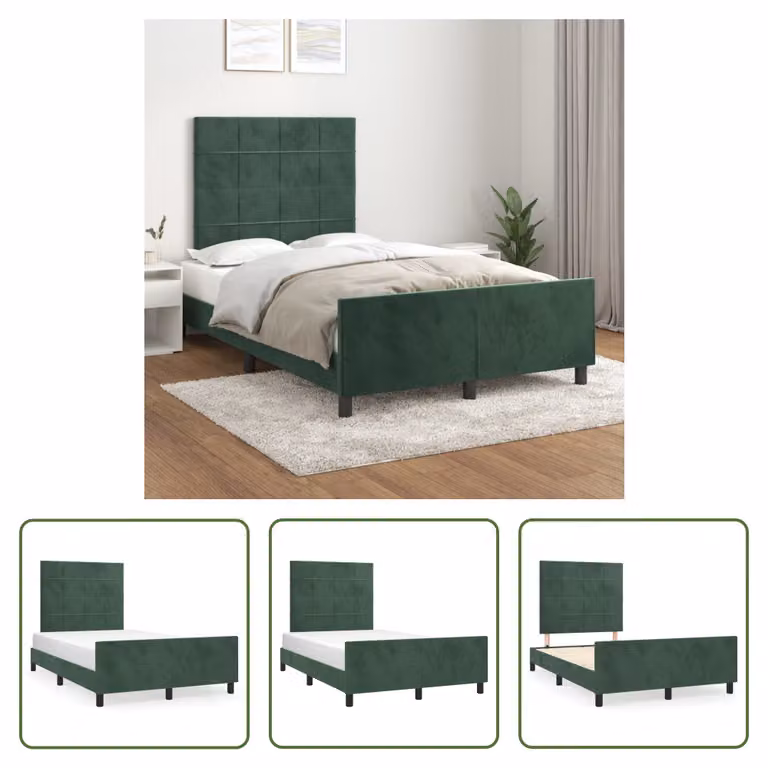 The Living Store Struttura letto con testiera in velluto verde scuro 120x200 cm