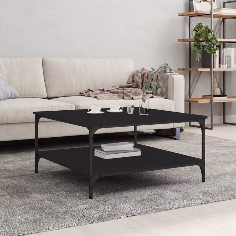 vidaXL Tavolino da Salotto Moderno Nero in Legno e Metallo L/P/H: 80 x 80 x 40 cm