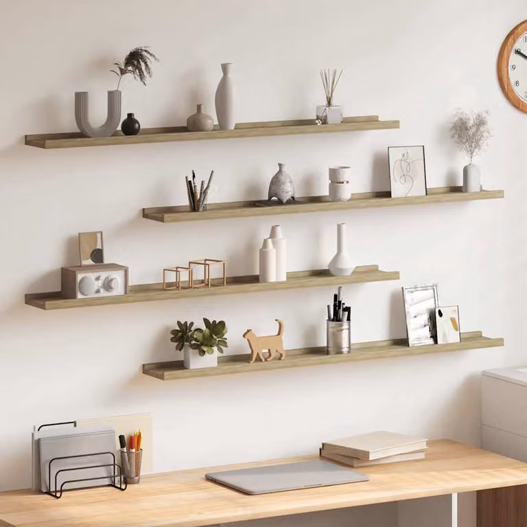 Set di 4 mensole da parete vidaXL in MDF color rovere sonoma, L 100 cm x P 9 cm x H 3 cm