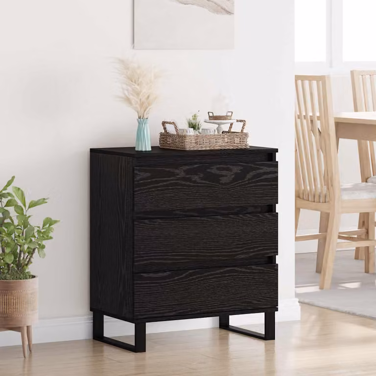 Credenza moderna vidaXL in legno e metallo, colore nero, L: 60 cm, P: 35 cm, H: 70 cm