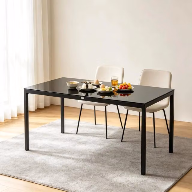 Tavolo da giardino per 8 persone con piano in vetro temperato e struttura in alluminio nero 180 × 80 × 72 cm
