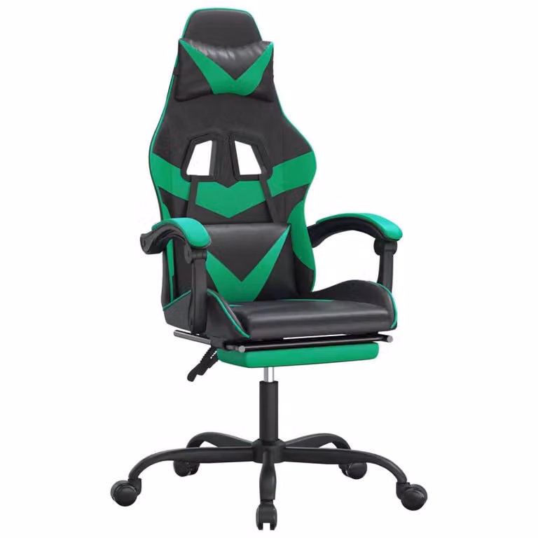Sedia da Gaming Girevole con Poggiapiedi Nero Verde Pelle finta