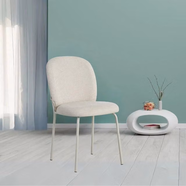 Set 4 Sedia imbottita Turi in tessuto ecrù e gambe in metallo