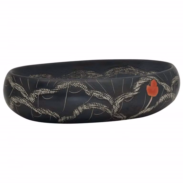Lavabo da Appoggio Nero Ovale 59x40x15 cm Vetroceramica