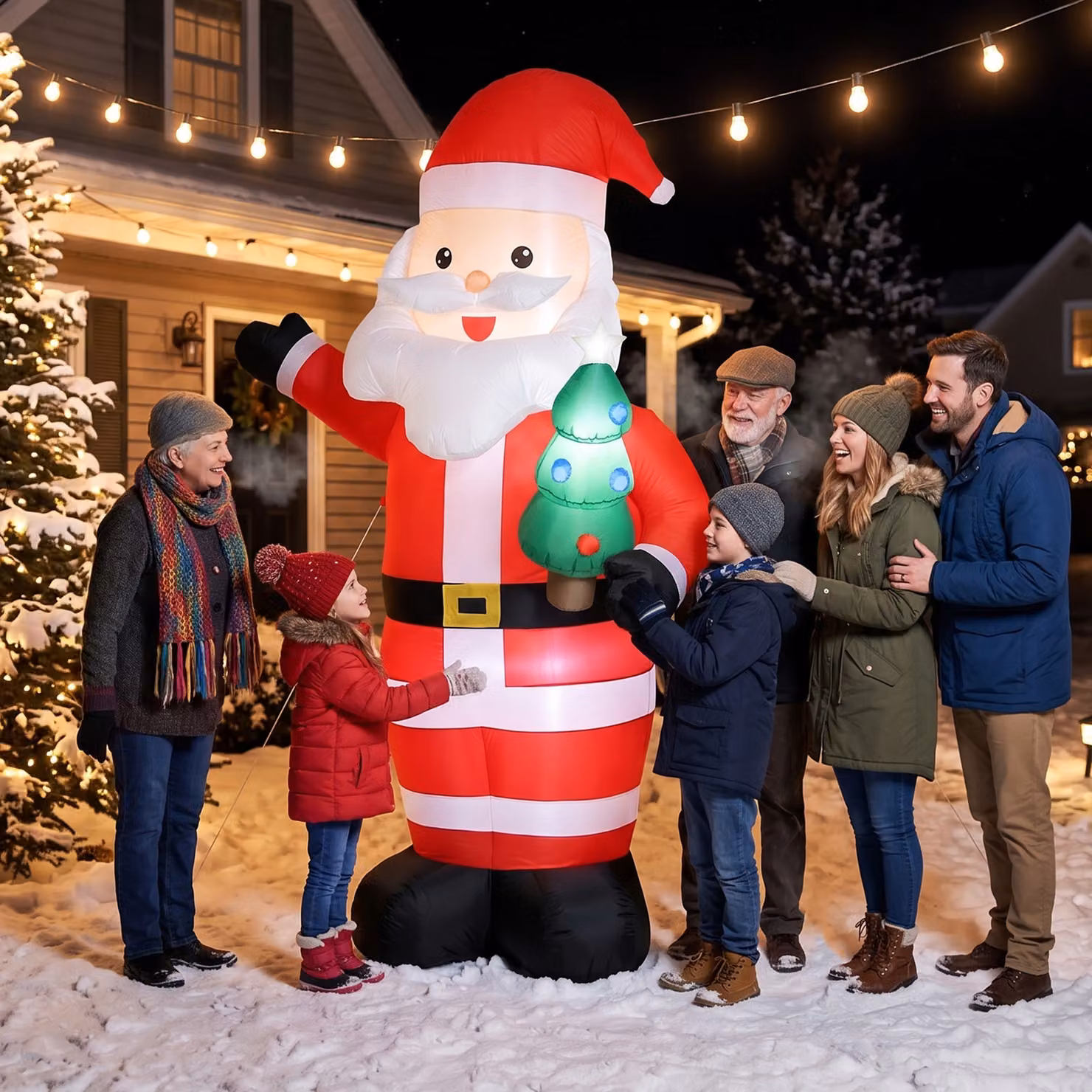 Outsunny Babbo Natale Gonfiabile con Albero e Luci LED, Rosso, Altezza: 243 cm – 2