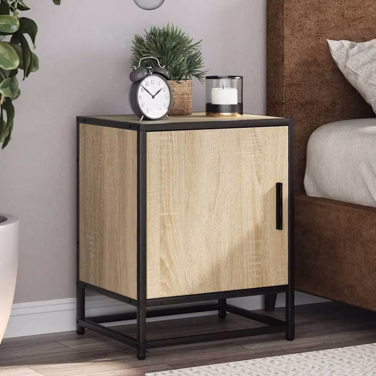 Comodino moderno vidaXL in legno e metallo, colore beige e marrone, L 40 cm x P 31 cm x H 50 cm