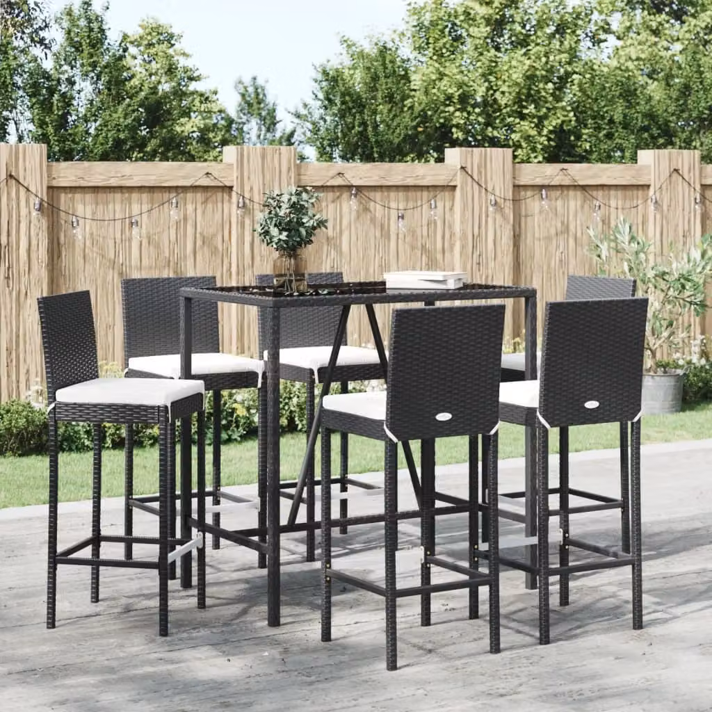 Maison Exclusive - Set da bar da giardino 7 pezzi con cuscini in polyrattan nero