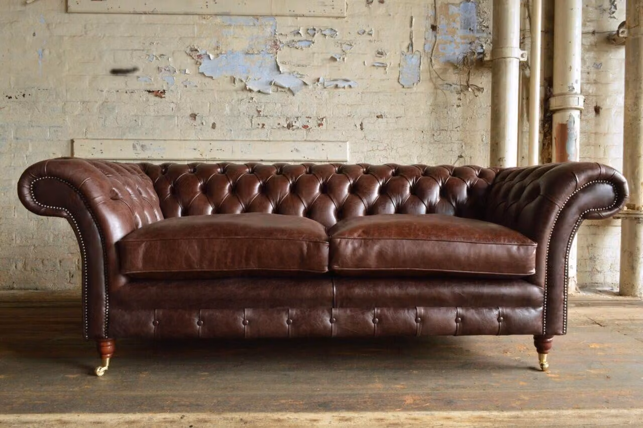 Design Chesterfield Sofagarnitur 3-Sitzer Leder Couch Braun Polster Sofas Sofa