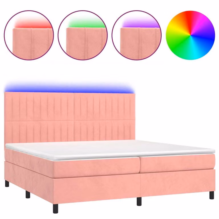 Letto a Molle con Materasso e LED Rosa 200x200 cm in Velluto