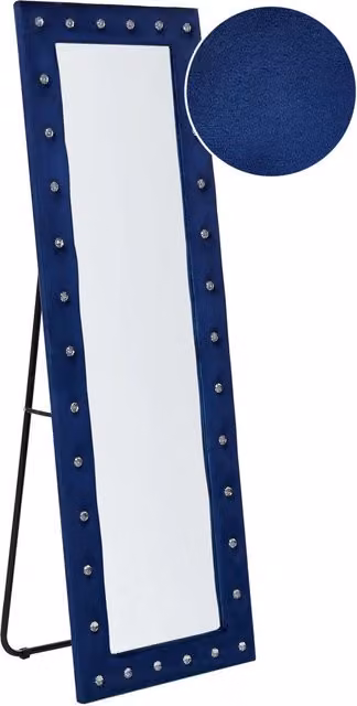 Specchio da terra Beliani con cornice decorativa in velluto blu e strass, design glamour, L: 50 cm, H: 150 cm
