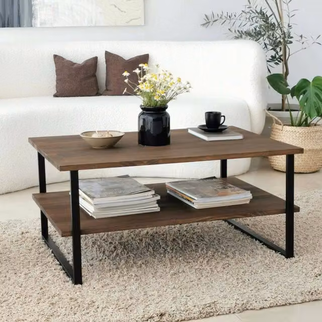 Tavolino da salotto moderno DMORA in legno marrone con ripiano rettangolare L: 60 cm, P: 40 cm, H: 60 cm – 1