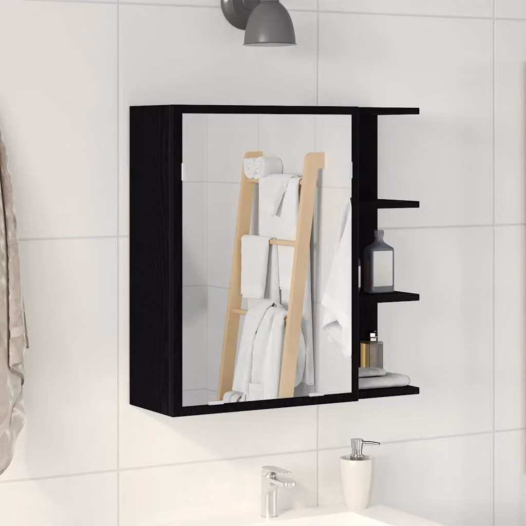 Mobiletto da bagno moderno vidaXL con ante a battente, Nero Opaco, L: 62,5 cm, P: 20,5 cm, H: 64 cm