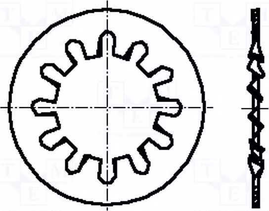100 rondelle piatte, spessore 0,4 mm, diametro 6 mm, con dentatura interna, codice prodotto 1279432, per viti M3