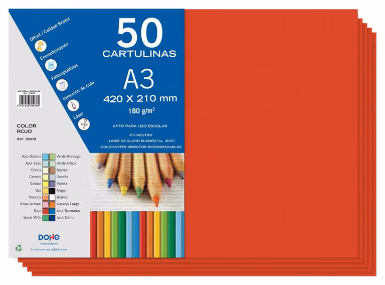 Cartoncino rosso A3, 50 pezzi, 180 g/m², ideale per lavori manuali e stampa