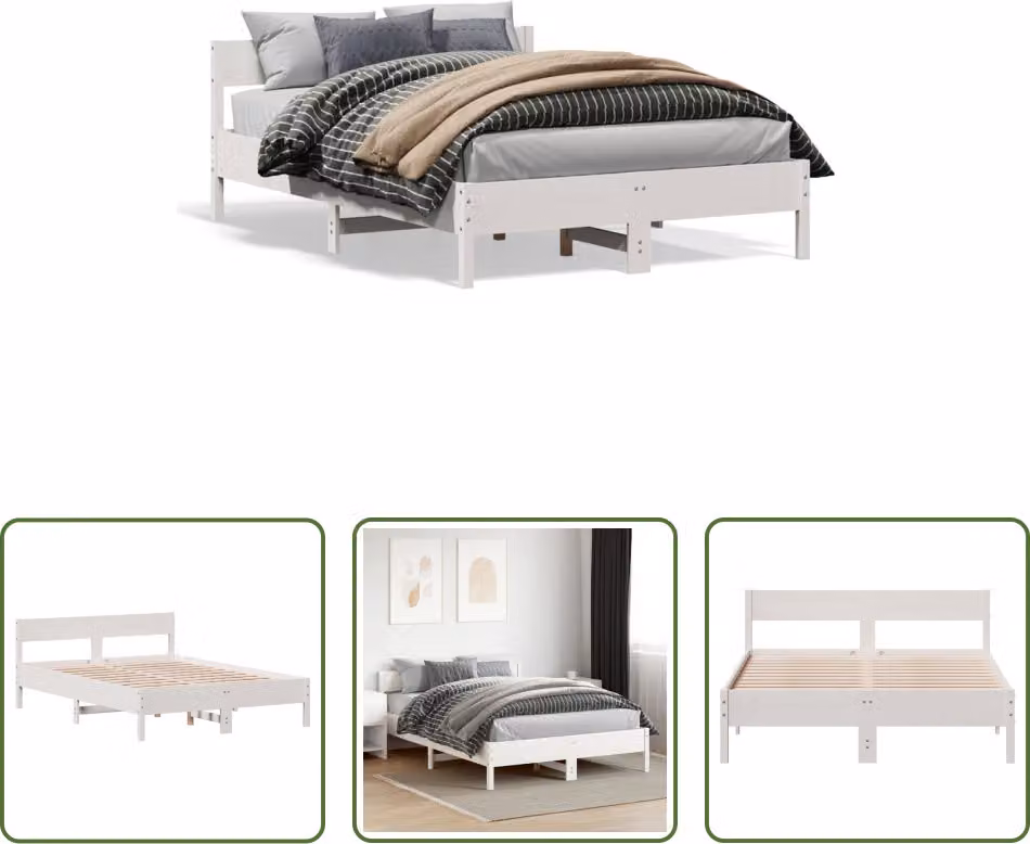 The Living Store Letto in legno massiccio senza materasso bianco 160x200 in legno di pino