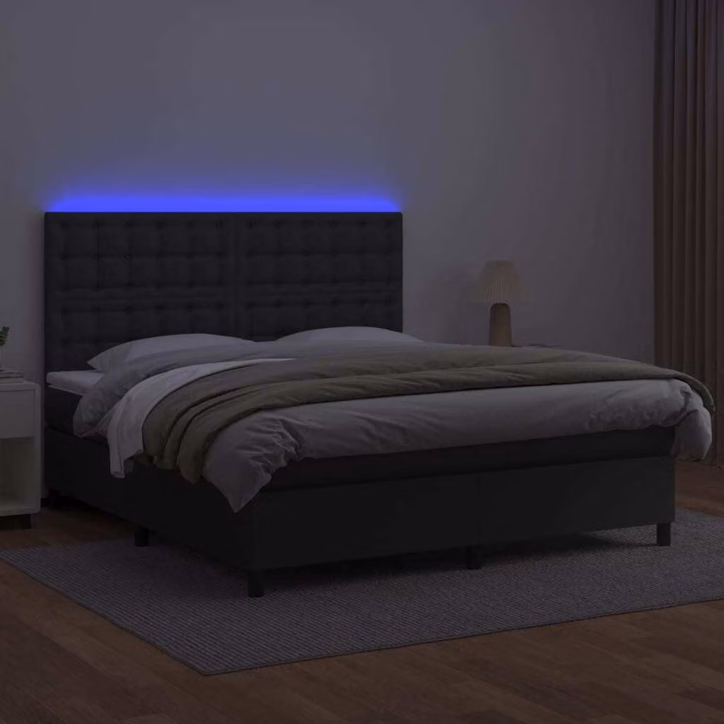 The Living Store Letto a molle con materasso e LED nero 160x200 cm in ecopelle