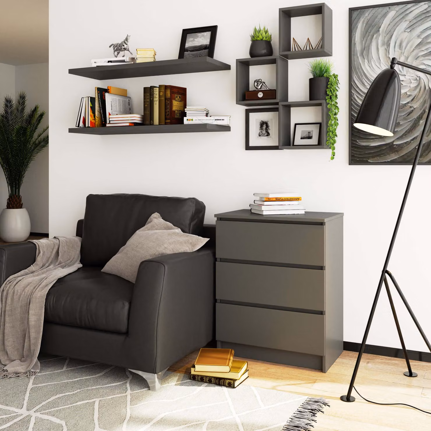 Comodino da 60 cm con 3 cassetti, credenza, mobile da 77 cm di altezza e 40 cm di profondità