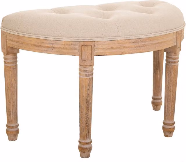 Sgabello WANDERLUST DECO in legno di gomma con seduta in tessuto beige L/P/H: 45 x 48 x 45 cm