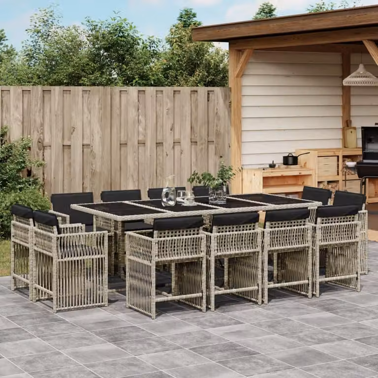 Maison Exclusive - Set da Pranzo da Giardino 13pz con Cuscini Grigio in Polyrattan