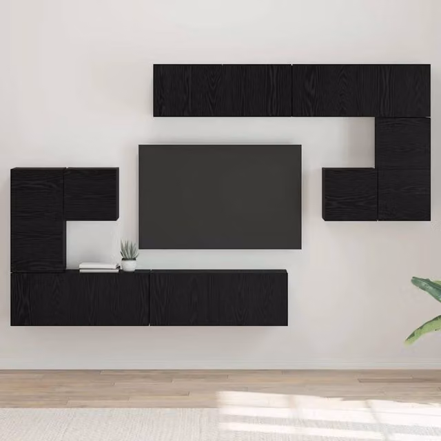 Unità TV 4 pz Rovere Nero Legno ingegnerizzato 3393493