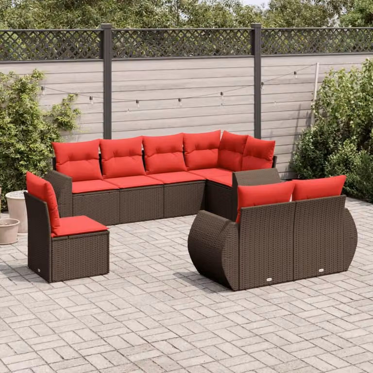 Maison Exclusive - Set di 8 pezzi per giardino con cuscini, marrone, polyrattan