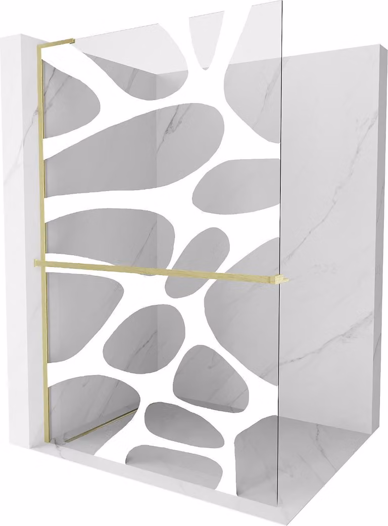 Mexen Kioto+ L Pannello Doccia con Mensola Walk-in 110 x 200 cm, onda bianca, oro spazzolato - 800-110-123-55-97