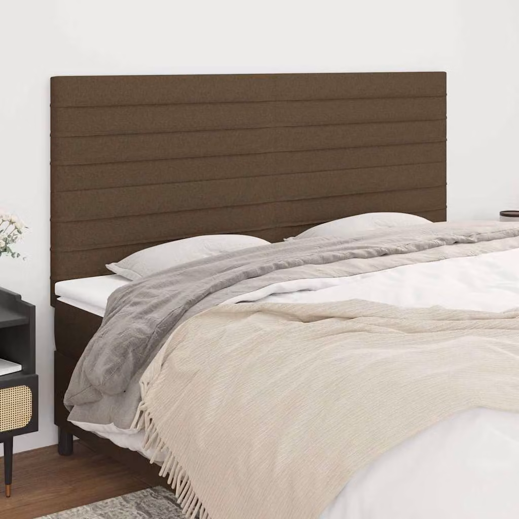 Testiera per letto vidaXL in tessuto marrone scuro con struttura in legno di larice, L: 180 cm, P: 5 cm, H: 118/128 cm