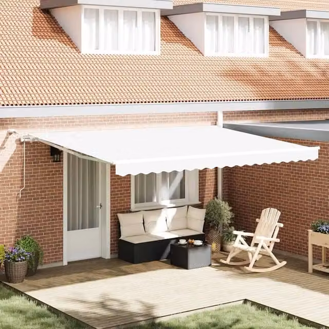 Tenda retrattile Videx in poliestere bianca con bracci pieghevoli e telecomando L: 450 cm, P: 350 cm – 1
