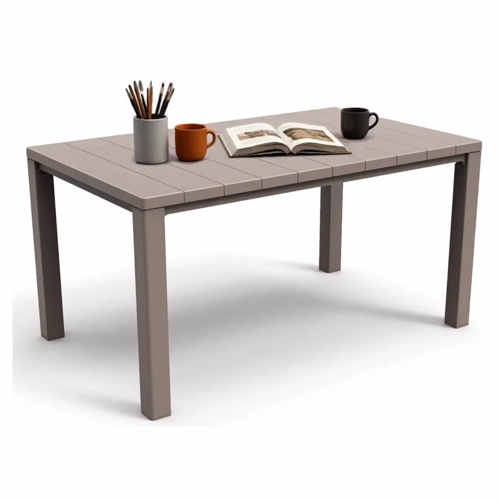 Tavolo da esterno rettangolare DMORA beige con struttura in metallo e piano in plastica resistente alle intemperie L: 147 cm, P: 90 cm, H: 75 cm – 2