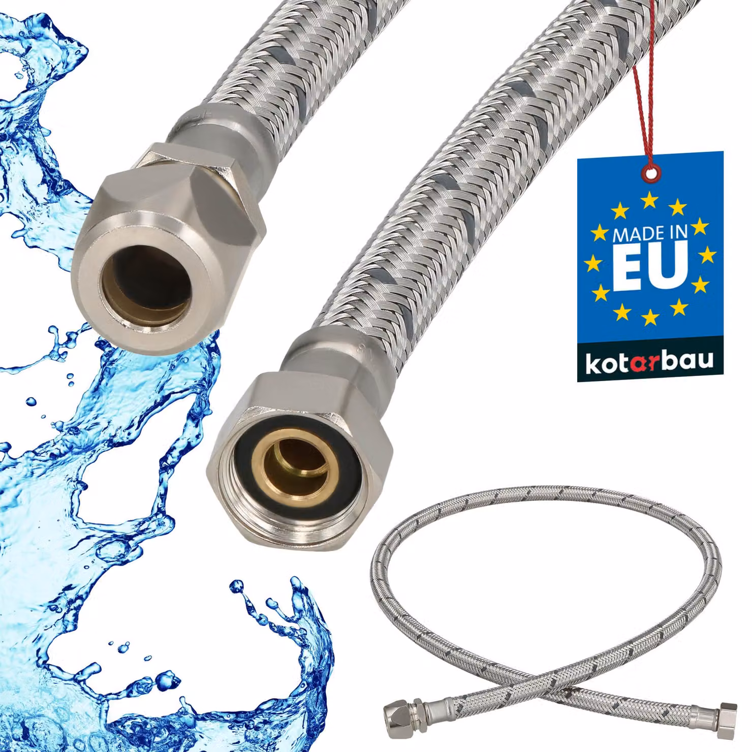 KOTARBAU® Tubo Flessibile per Rubinetto 3/8“ x 3/8“ Tubo di Raccordo 100cm Dado Girevole x Raccordo a Pressare Acciaio Inox