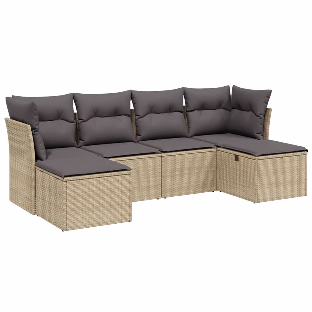 Set Divano da Giardino 6 pz con Cuscini Beige Misto Polyrattan