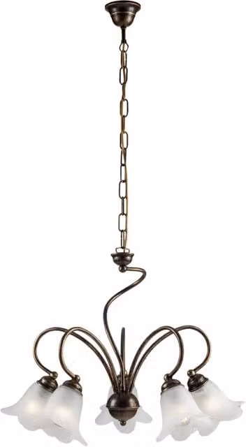 Lampadario a sospensione Alice Belight con 5 luci in metallo marrone e oro e vetro bianco con altezza regolabile – 1