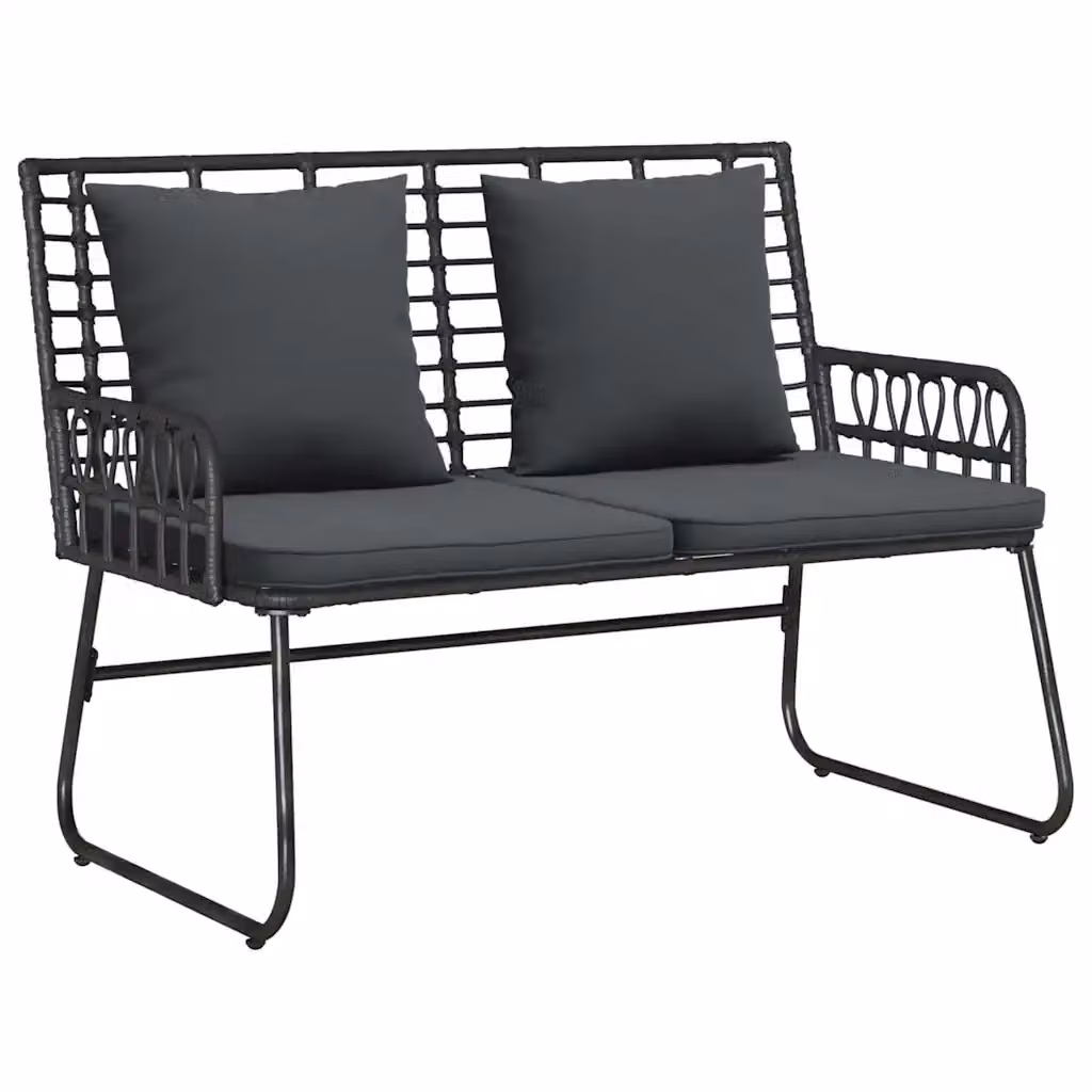 Panchina da giardino moderna vidaXL in rattan e metallo nero e antracite con braccioli – 2