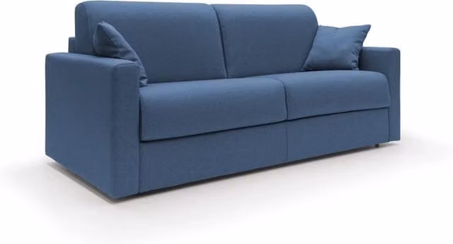 Divano letto matrimoniale Chris di Divani.Store in tessuto blu con funzione letto e coperture rimovibili