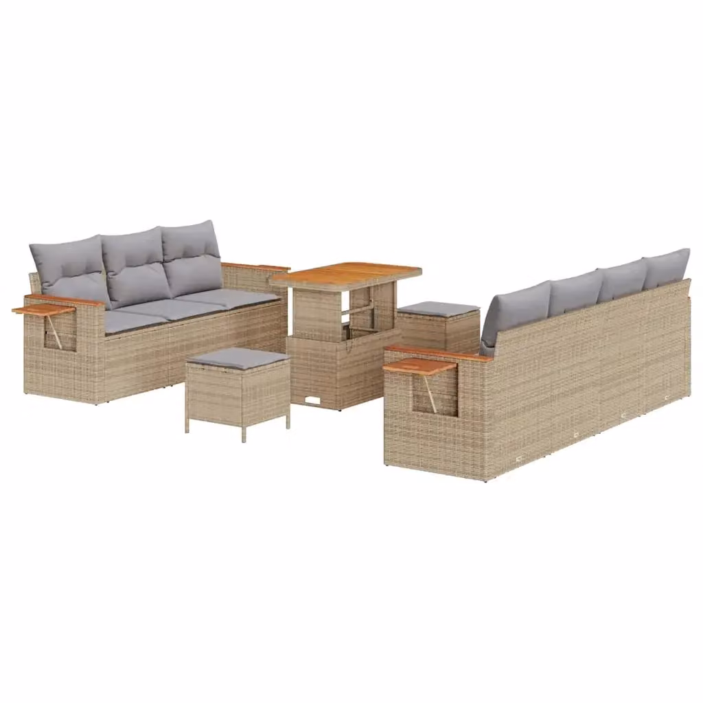 Set Divano da Giardino vidaXL 10 Pezzi con Cuscini Beige e Grigio in Acciaio Verniciato e Tessuto – 2